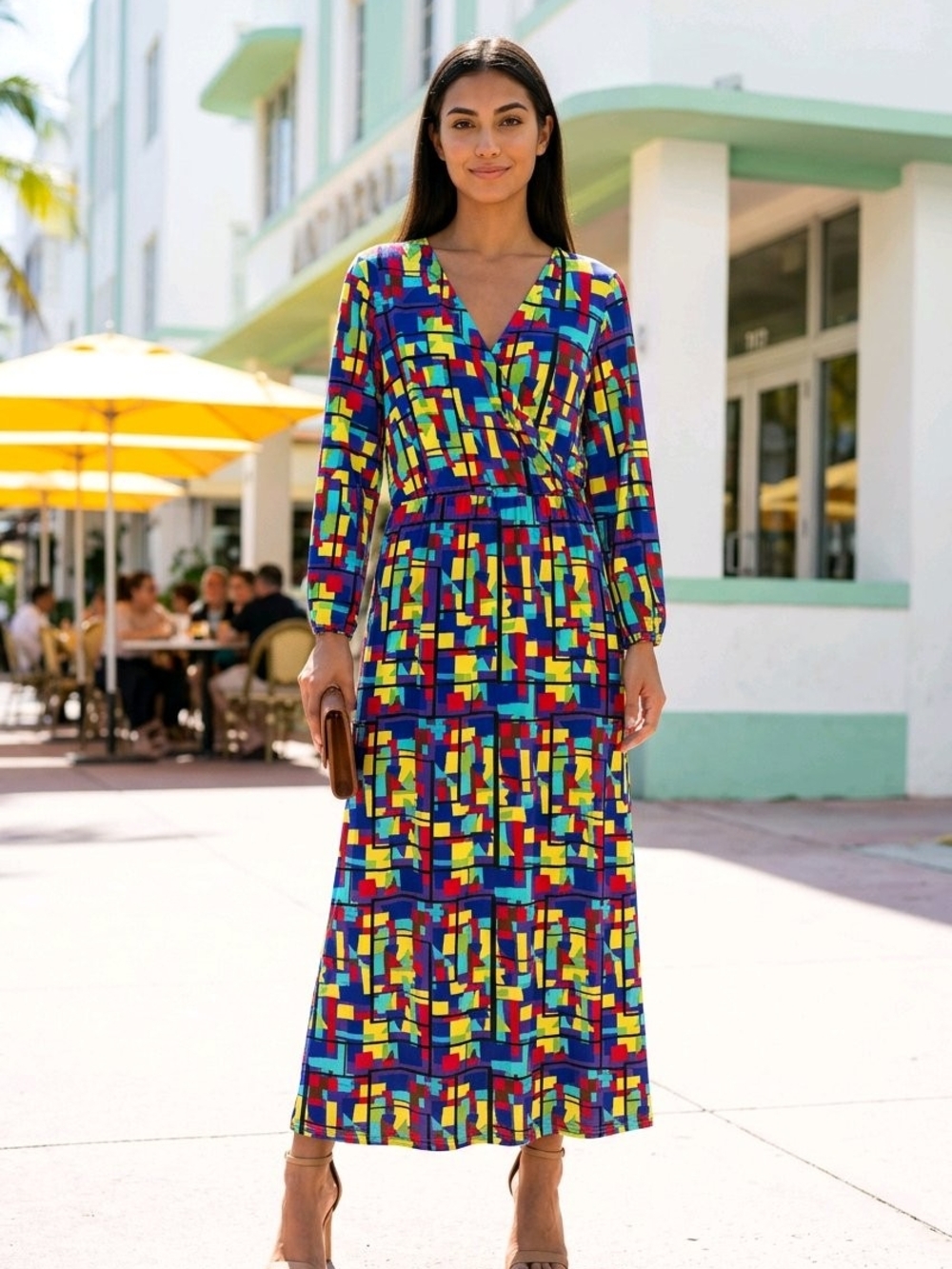 Tracy Negoshian Multicolor Geo-Print Wrap Maxi Dress